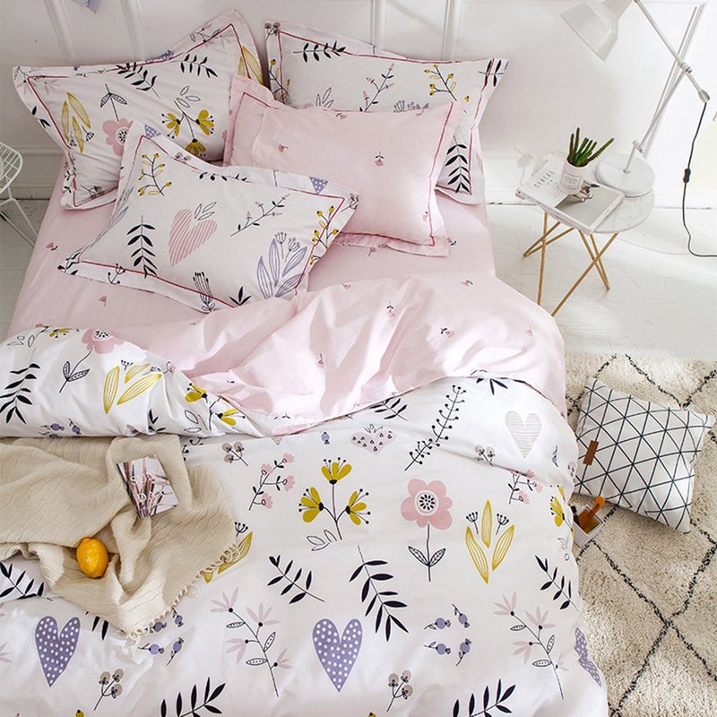 BuLuTu Floral Love Print Girls Duvet Cover Twin White/Pink Cotton Premium Blossom Kawaii Reversible Kids Bedroom Comforter Cover Bedding Sets for Toddler,Teen,Breathable,Lightweight,Zipper Closure - Image 4